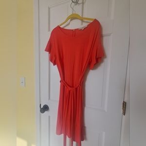 LOFT dress bright coral with self belt, size 4